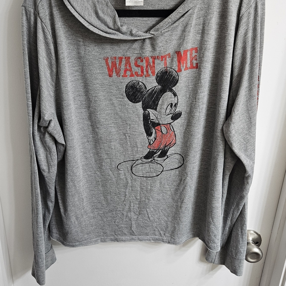 Disney Mickey Mouse Gray Long Sleeve Hoodie With Printed Sleeve